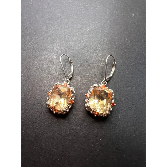 Morganite quartz and orange spinel sterling silver lever back earrings - Picture 8 of 11